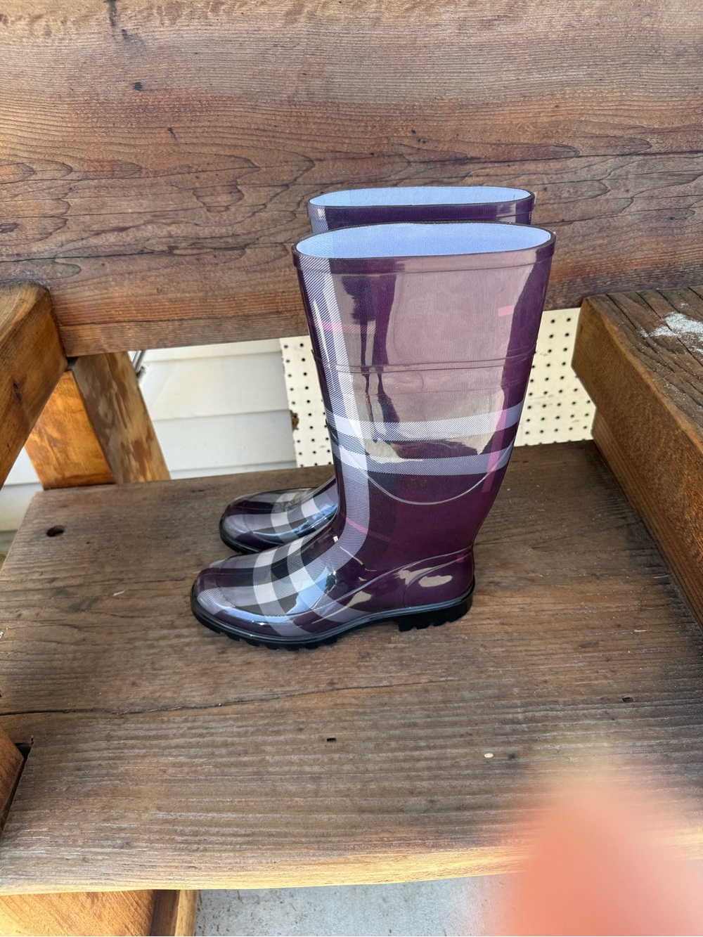 Burberry Plaid Purple pink black white Rain Boots size 38